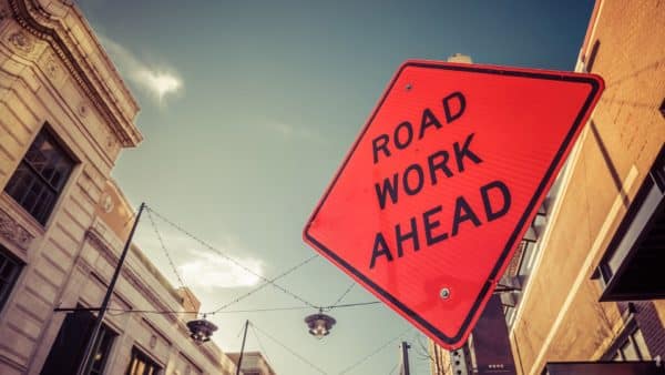 Road work ahead sign