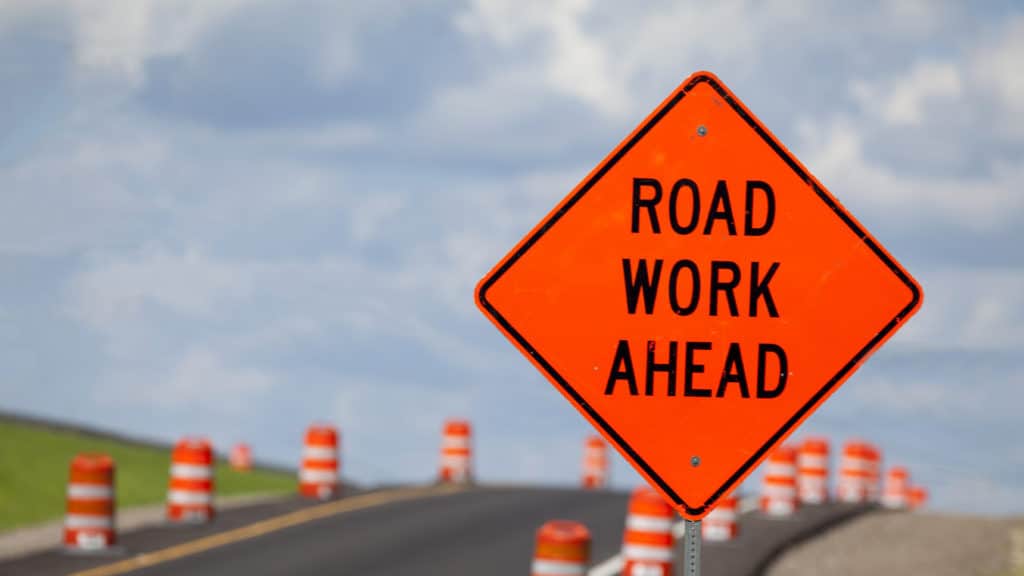 Road Work ahead sign