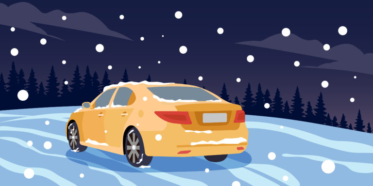 Car driving in the snow
